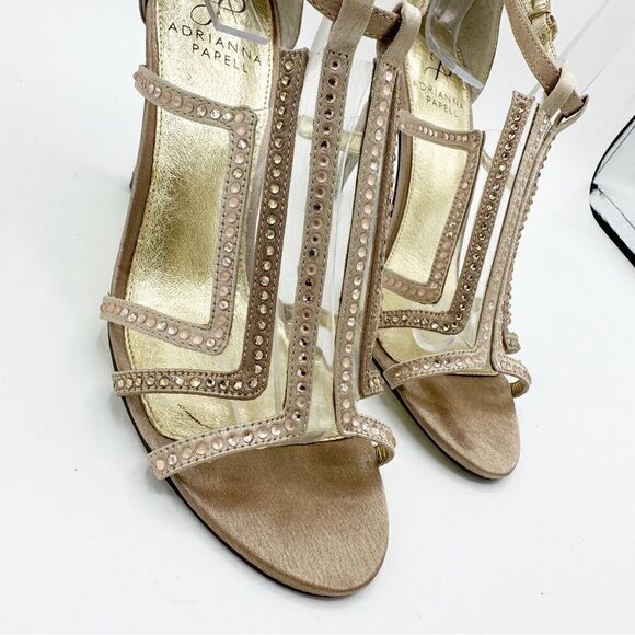Adrianna Papell Eddy Gold Classic Satin Formal Crystal Studded Stiletto Sandal 7 - Picture 9 of 16